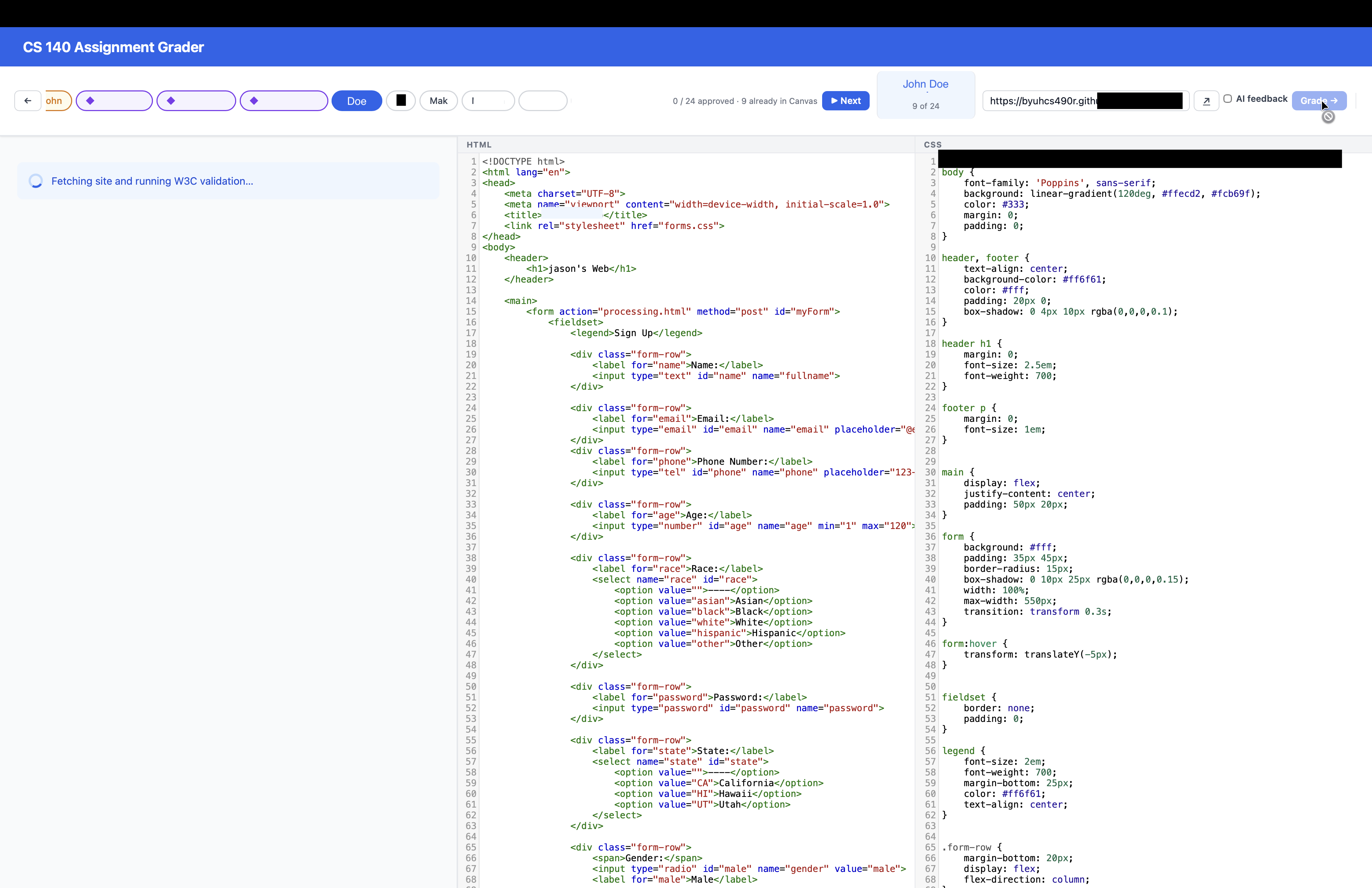 Submissions pulled from Canvas API