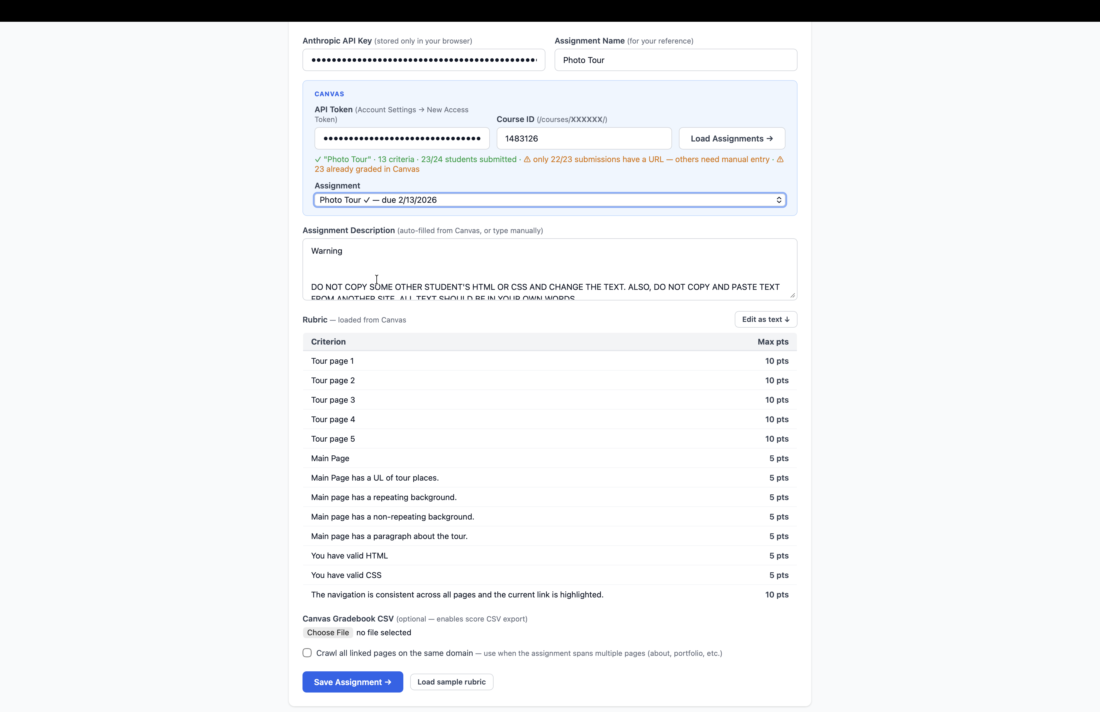 AI auto-populates rubric criteria