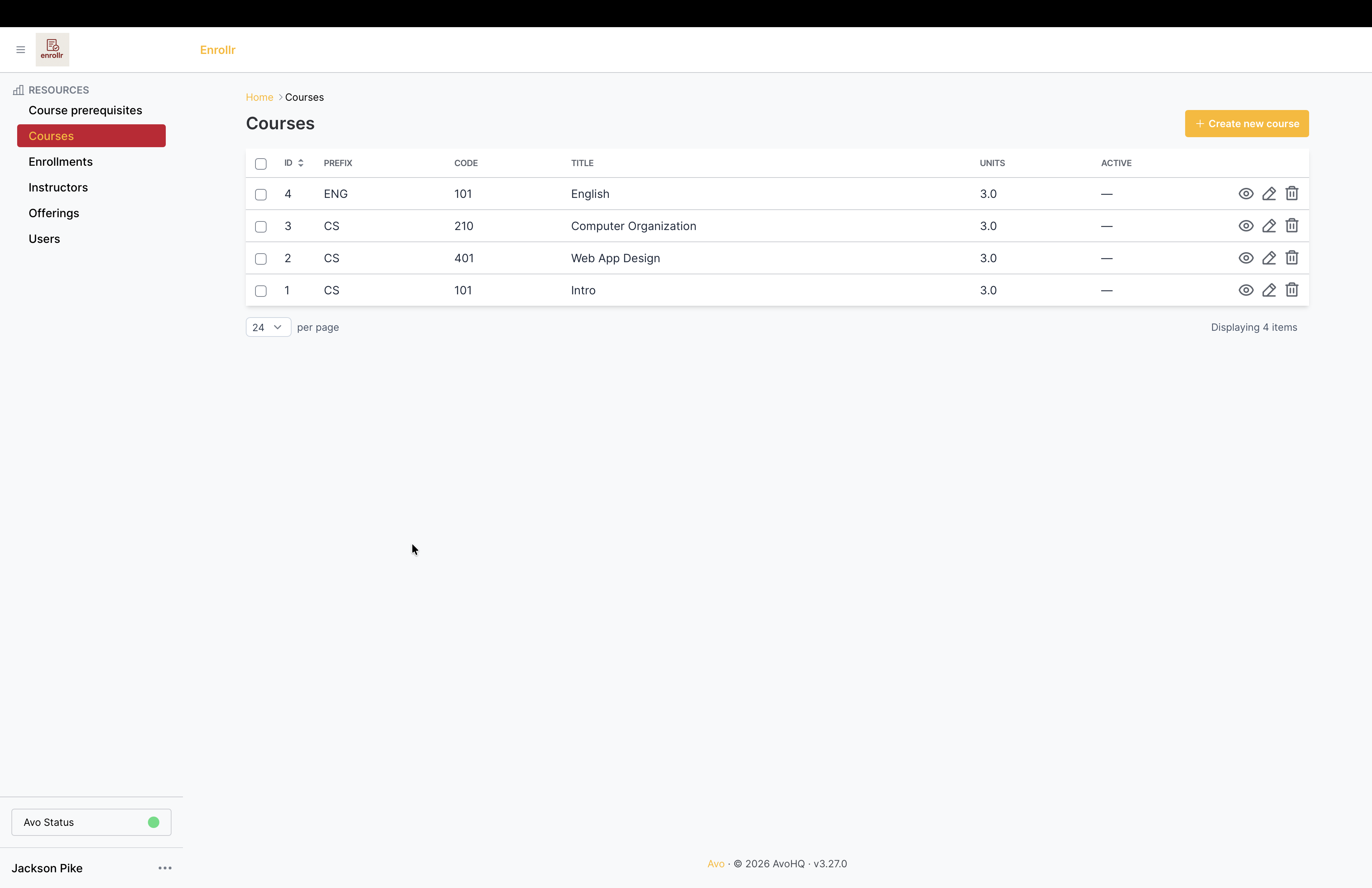 Avo admin dashboard — full data management