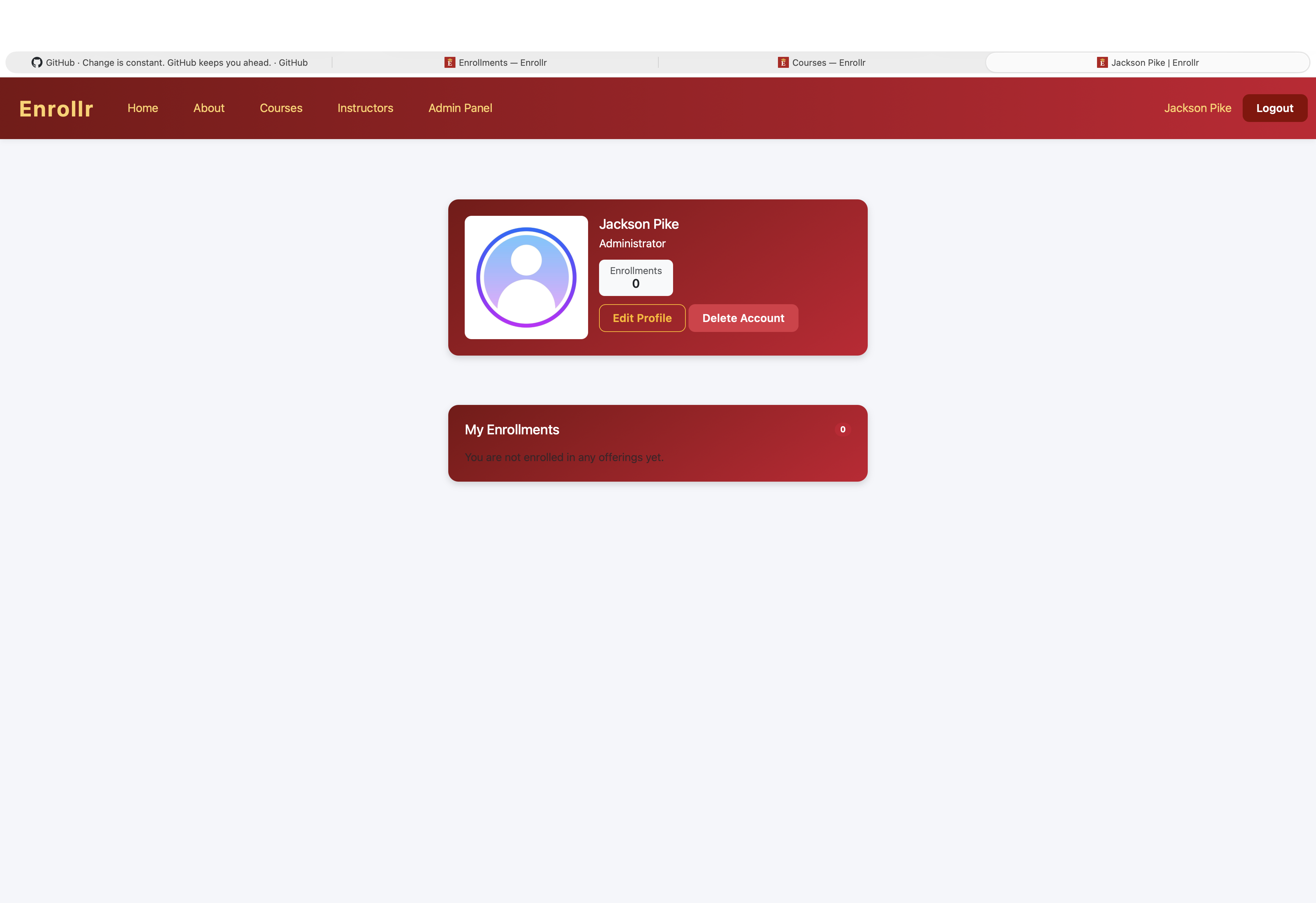 Admin profile — user management and roles